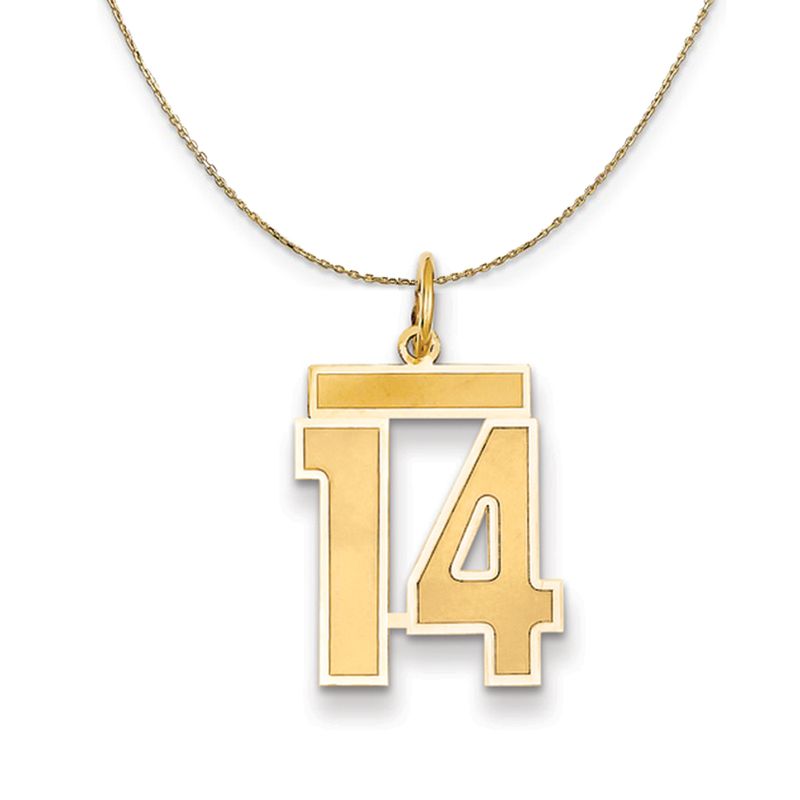 14k Yellow Gold, Jersey, Med Number 14 Necklace - 20 Inch